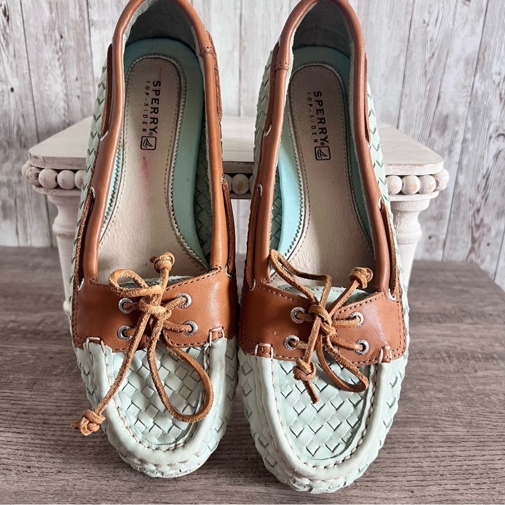 Sperry Top Siders Women’s Audrey Woven Aqua Boat Shoes Size 7